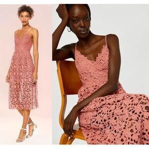 ASTR Rose Pink Floral Guipure Lace Sleeveless V-Neck Fit & Flare‎ Midi Dress XS